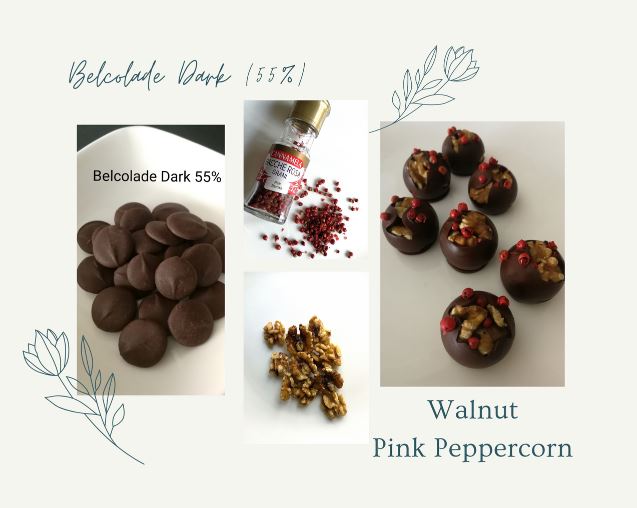 Belcolade Dark Couverture Chocolate with Walnut and Pink Peppercorn