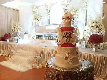 Wedding cake with a hand-beaded separator.