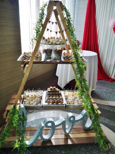 Desserts presented on a A-shaped frame