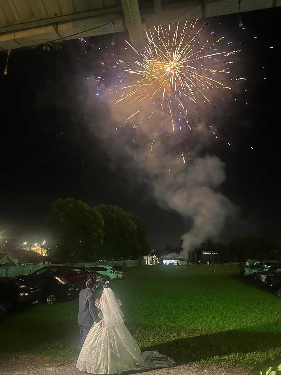 Fireworks at a School Hall Wedding Venue